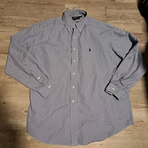 Ralph Lauren Mens Shirt Blake 2-Ply Cotton Long Sleeve Blue Button Down Pony XL - Picture 1 of 8
